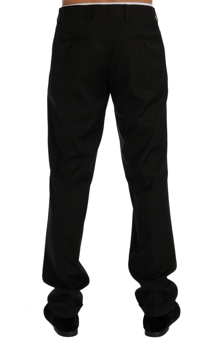 Black Striped Wool Stretch Formal Pants
