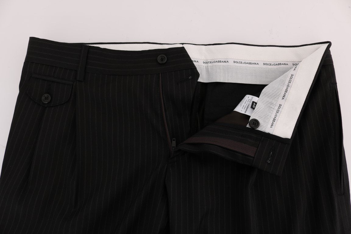 Black Striped Wool Stretch Formal Pants