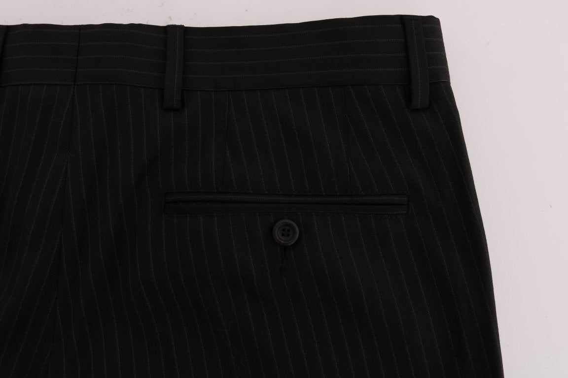 Black Striped Wool Stretch Formal Pants