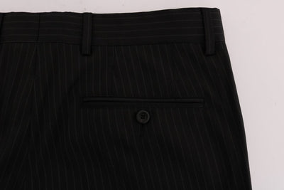 Black Striped Wool Stretch Formal Pants