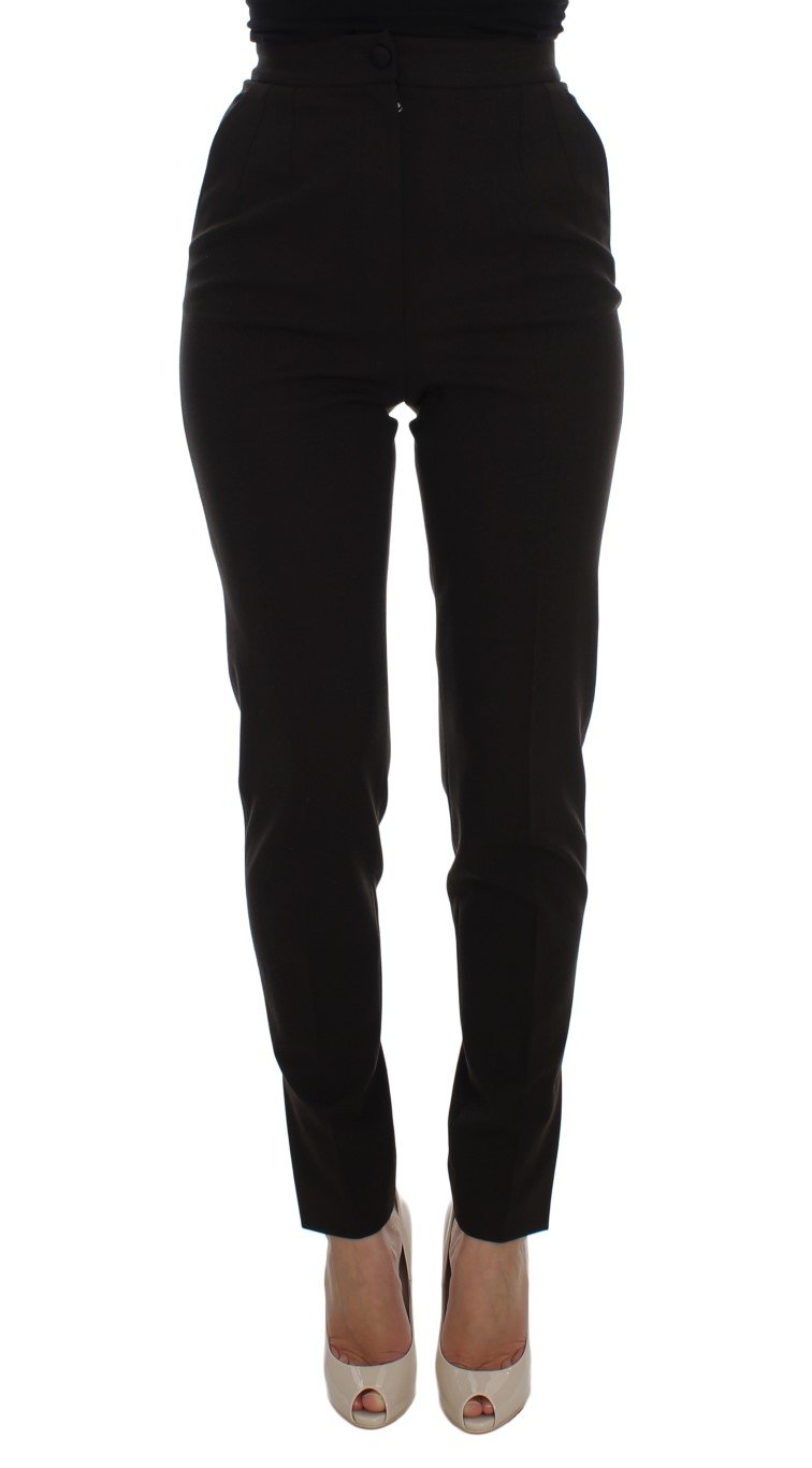 Brown Wool Stretch Slim Fit Pants