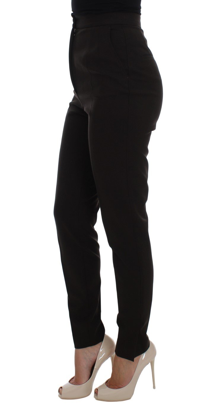 Brown Wool Stretch Slim Fit Pants