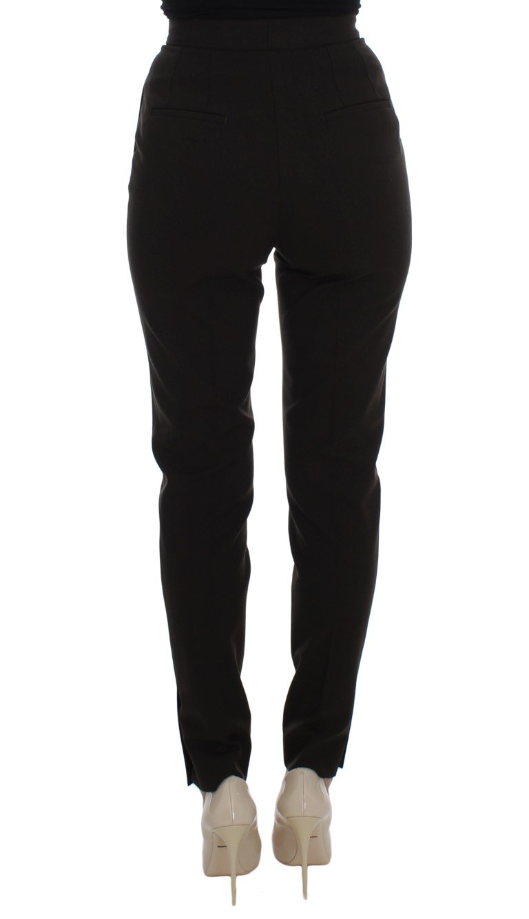 Brown Wool Stretch Slim Fit Pants