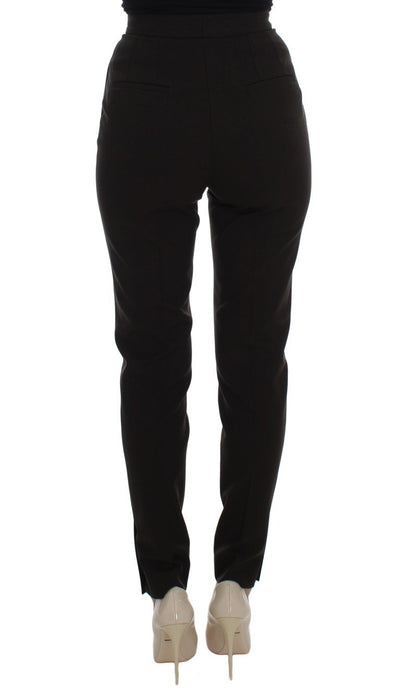 Brown Wool Stretch Slim Fit Pants