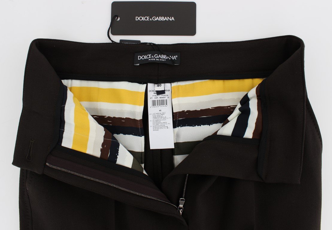 Brown Wool Stretch Slim Fit Pants