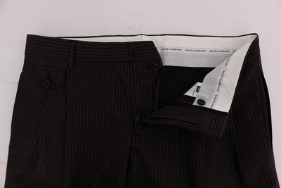 Brown Striped Wool Stretch Formal Pants