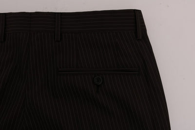 Brown Striped Wool Stretch Formal Pants