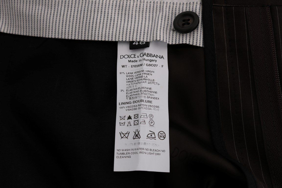 Brown Striped Wool Stretch Formal Pants