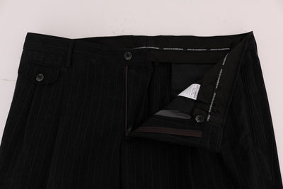 Black Striped Cotton Dress Formal Pants