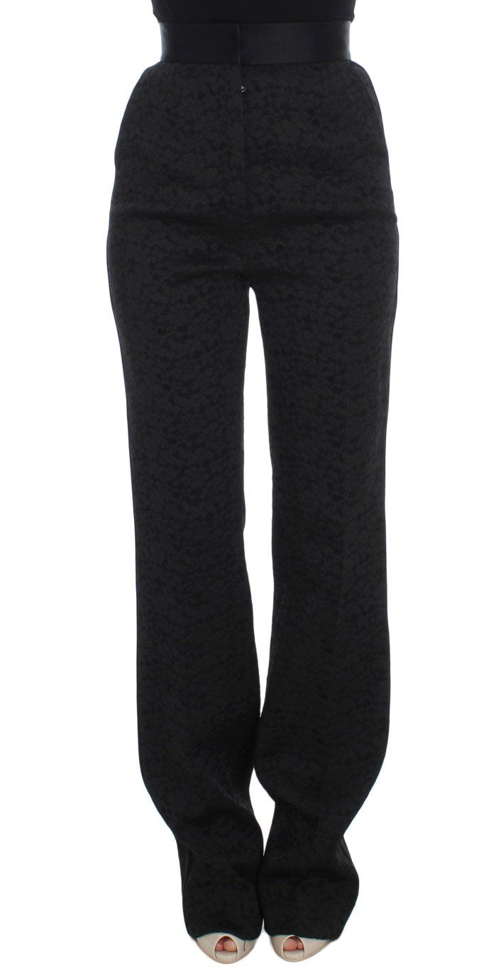 Black Brocade High Waist Pants