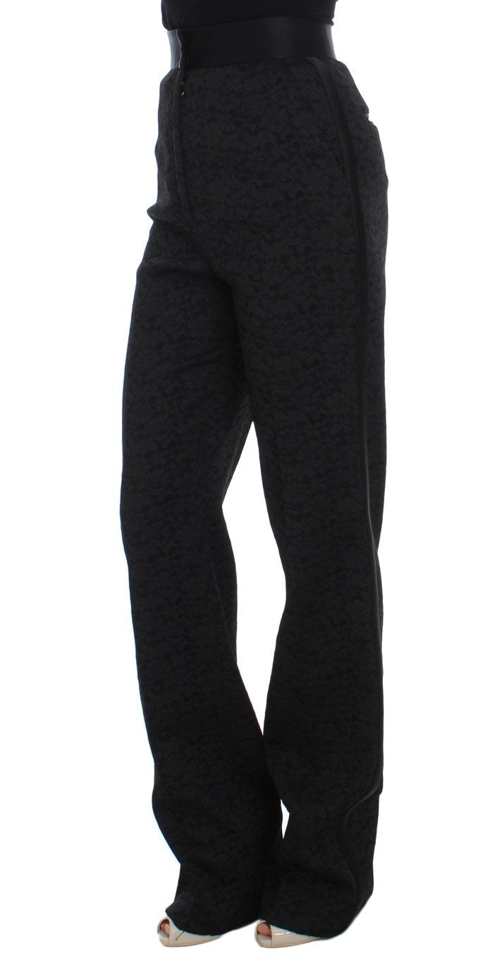 Black Brocade High Waist Pants