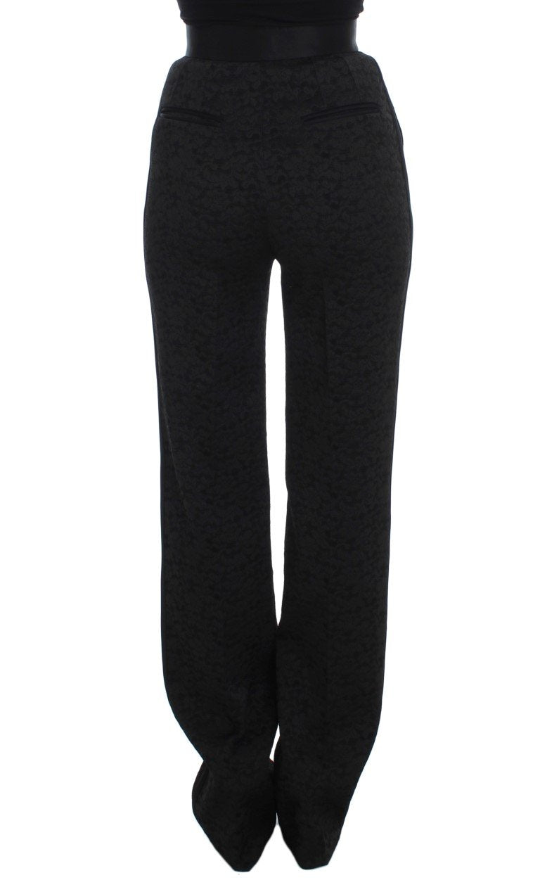 Black Brocade High Waist Pants