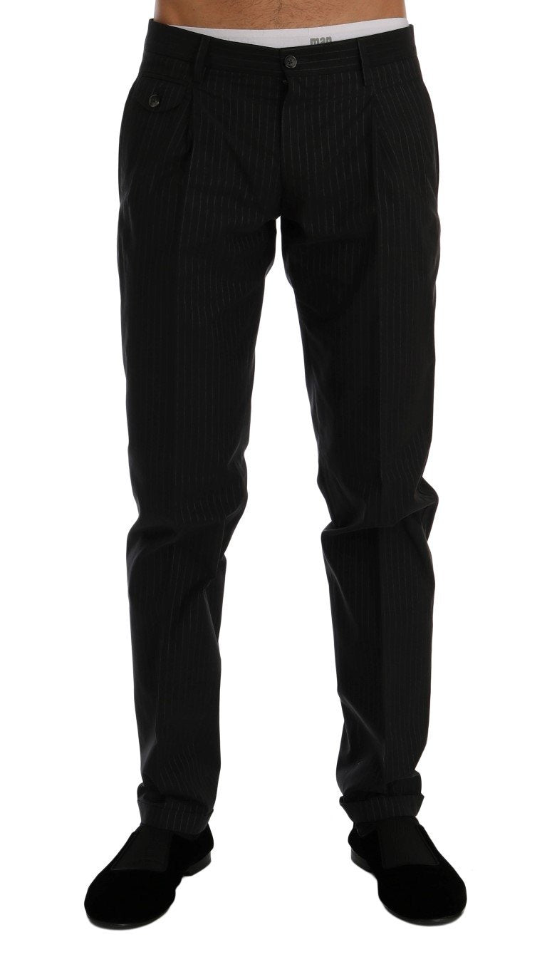 Black Striped Cotton Dress Formal Pants
