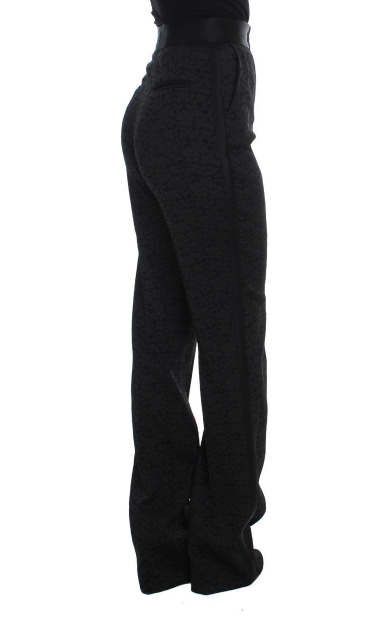 Black Brocade High Waist Pants