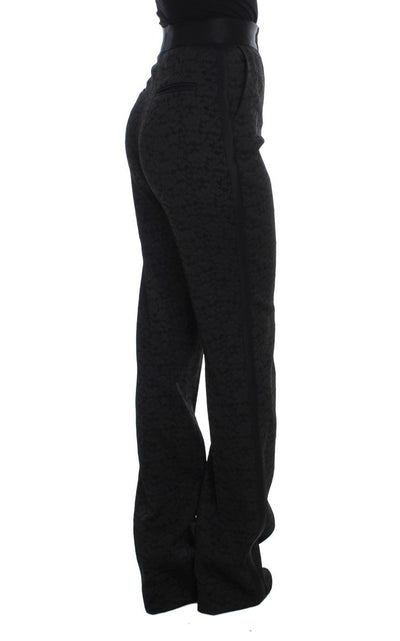 Black Brocade High Waist Pants