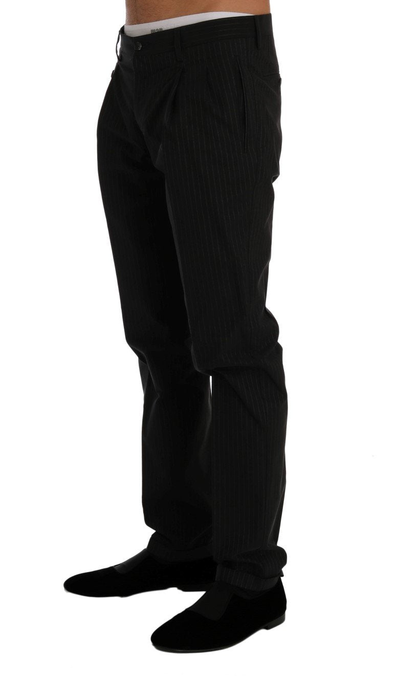 Black Striped Cotton Dress Formal Pants
