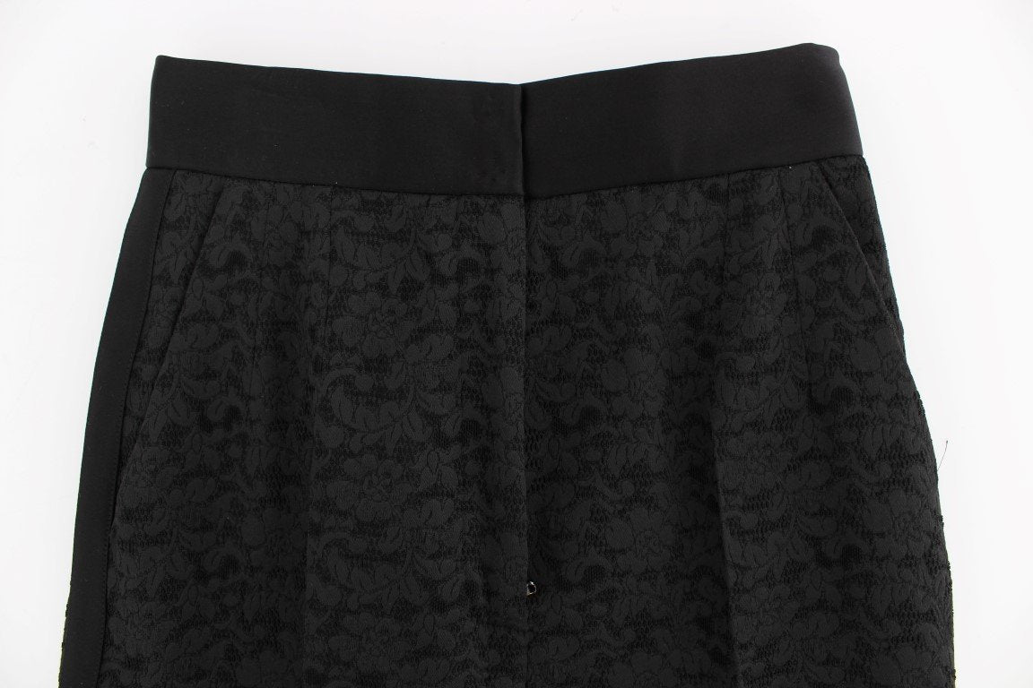 Black Brocade High Waist Pants