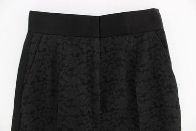 Black Brocade High Waist Pants