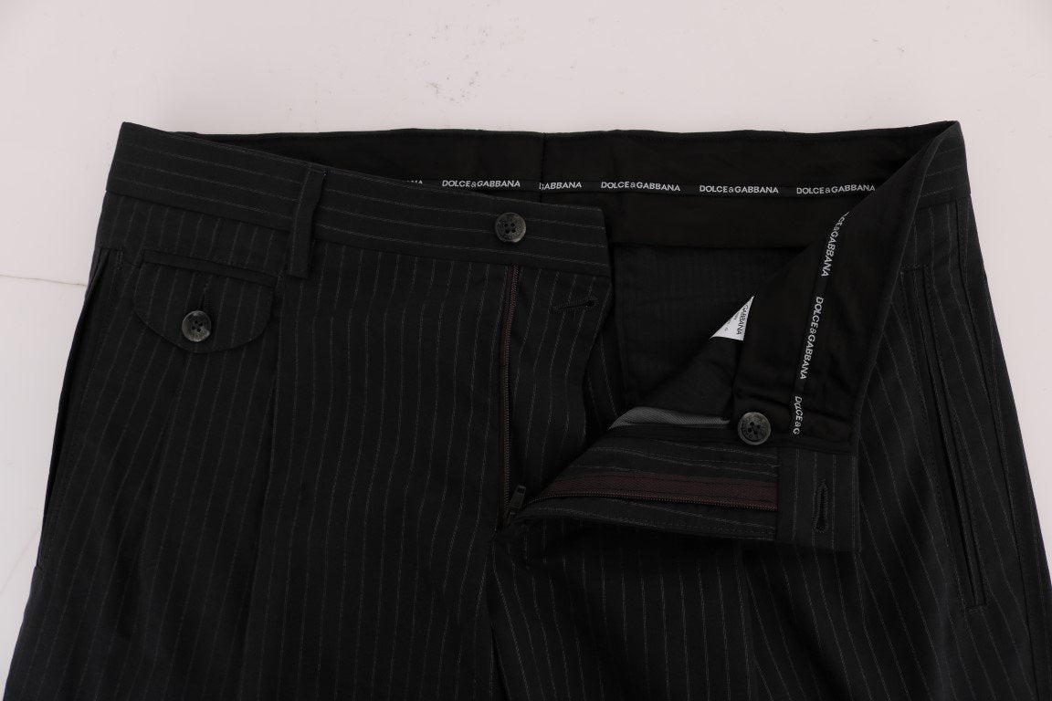 Black Striped Cotton Dress Formal Pants
