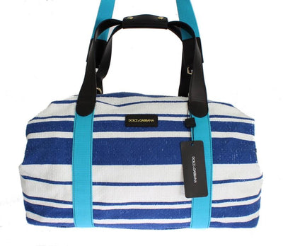 Striped linen boston bag