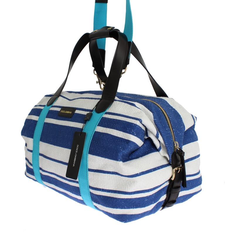 Striped linen boston bag