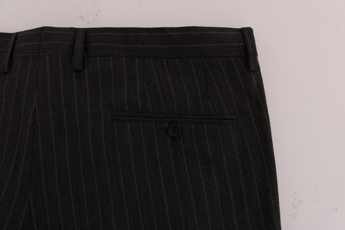 Gray Striped Wool Stretch Formal Pants