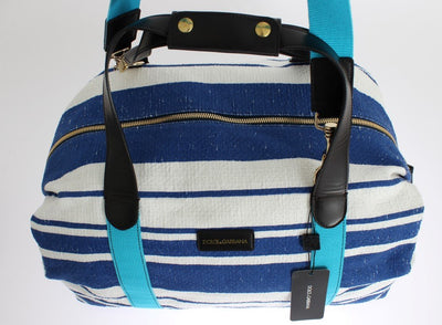Striped linen boston bag