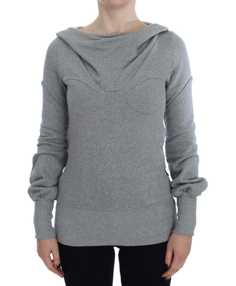 Gray Cotton Top Pullover Hooded Sweater