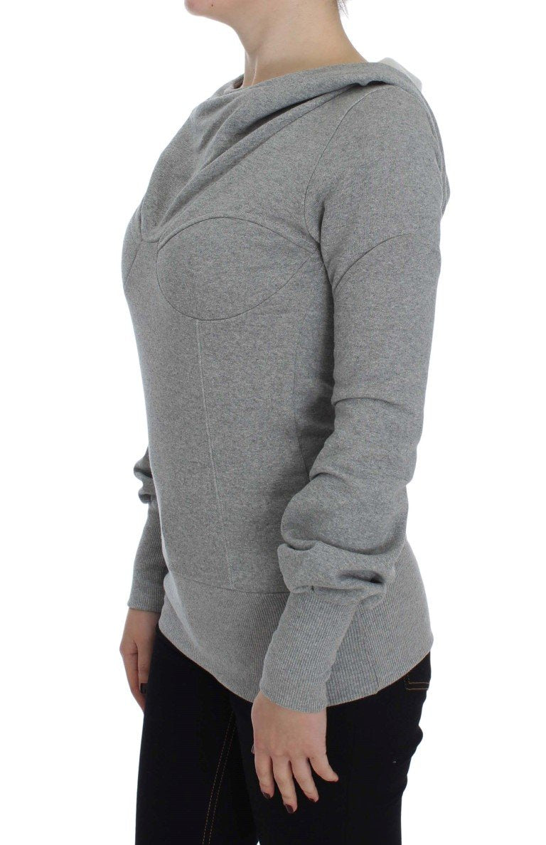 Gray Cotton Top Pullover Hooded Sweater