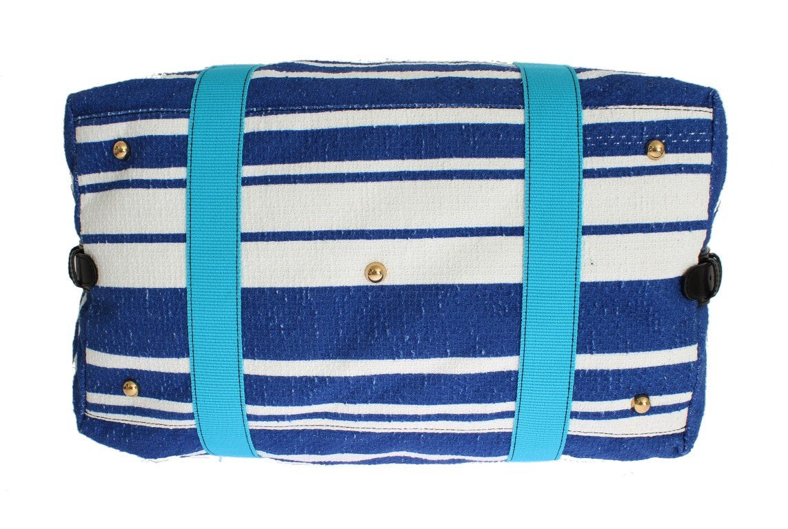Striped linen boston bag
