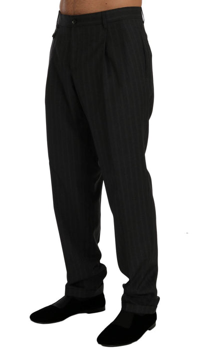 Gray Striped Wool Stretch Formal Pants