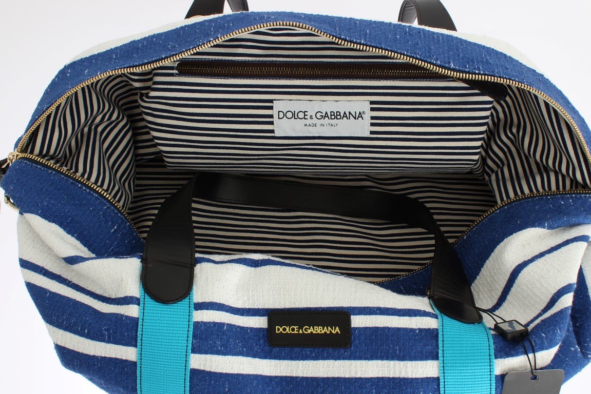 Striped linen boston bag