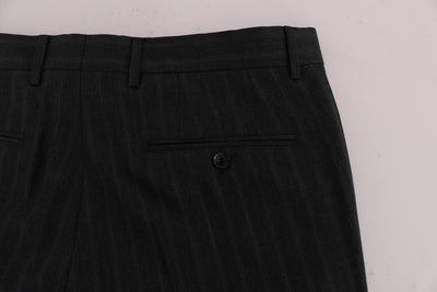 Gray Striped Wool Stretch Formal Pants