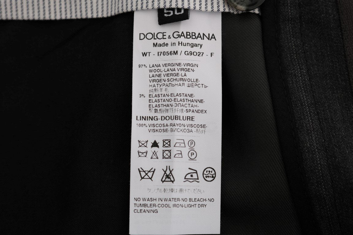 Gray Striped Wool Stretch Formal Pants