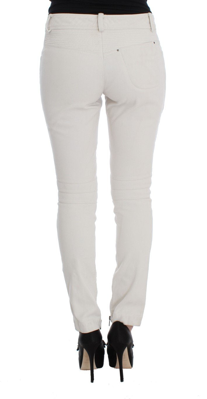 Beige Cotton Slim Fit Denim Jeans
