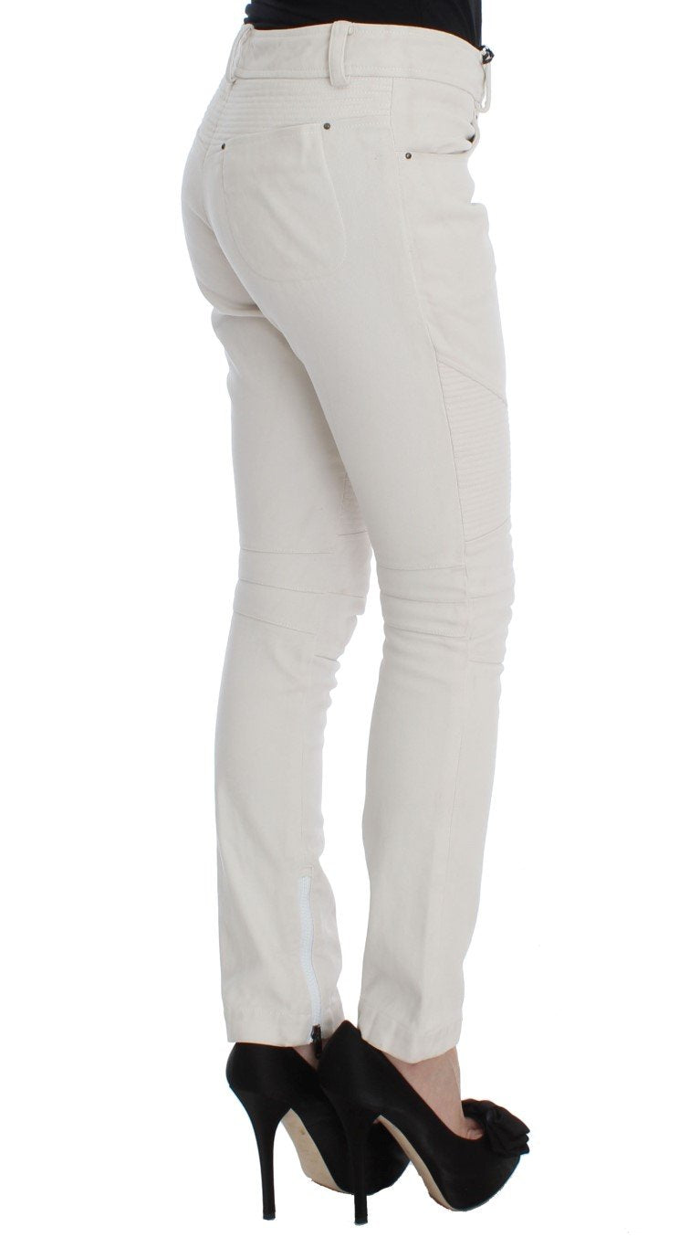 Beige Cotton Slim Fit Denim Jeans