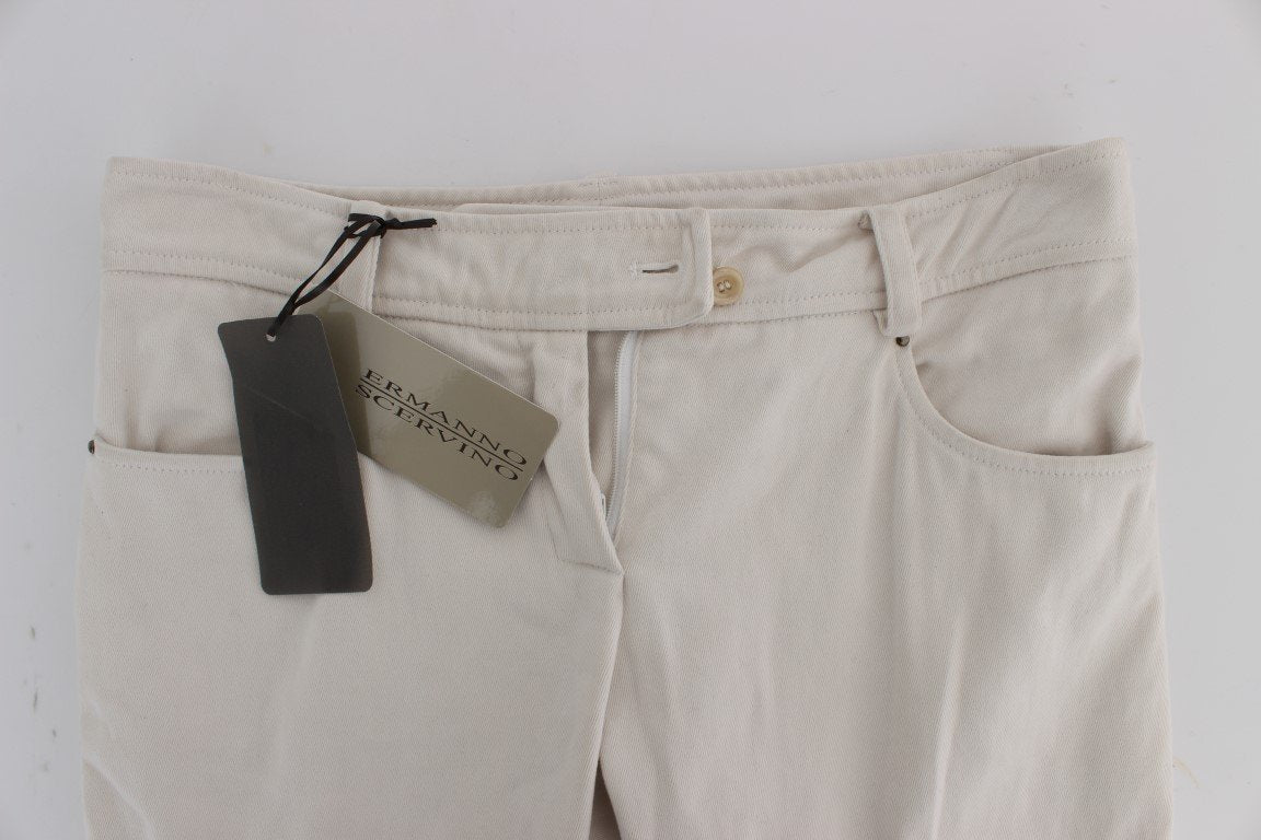 Beige Cotton Slim Fit Denim Jeans