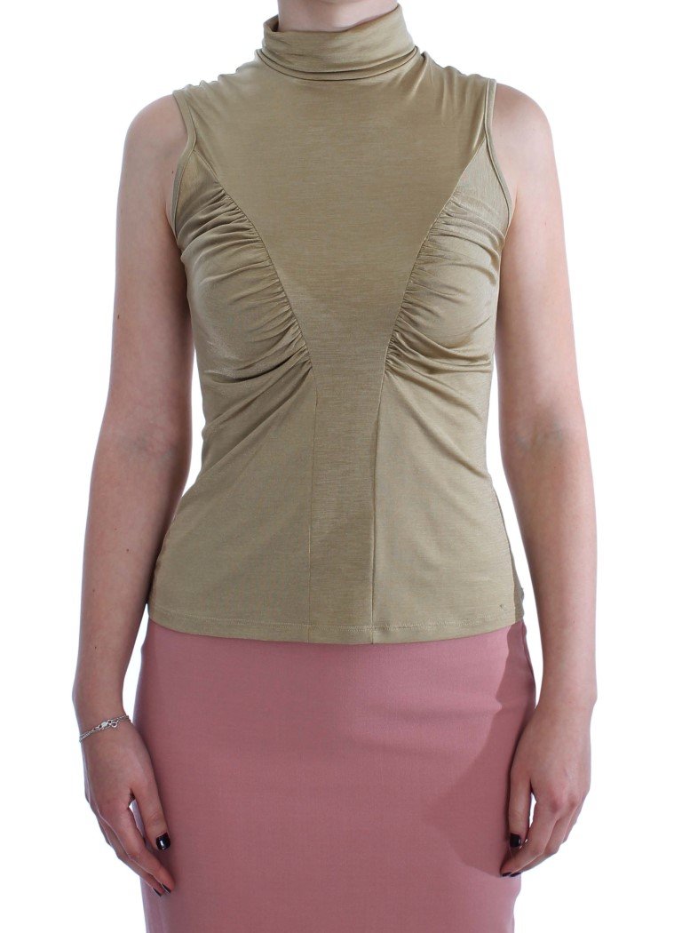 Gold Nylon Turtleneck Top Blouse