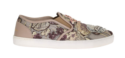 Jacquard Floral Crystal Crown Loafers