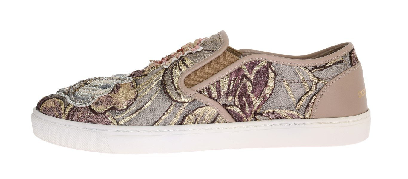 Jacquard Floral Crystal Crown Loafers