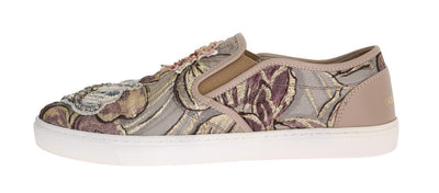 Jacquard Floral Crystal Crown Loafers