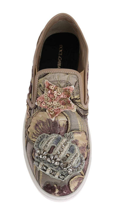 Jacquard Floral Crystal Crown Loafers