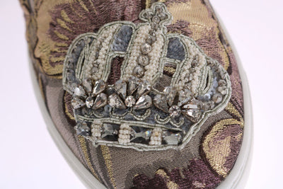 Jacquard Floral Crystal Crown Loafers