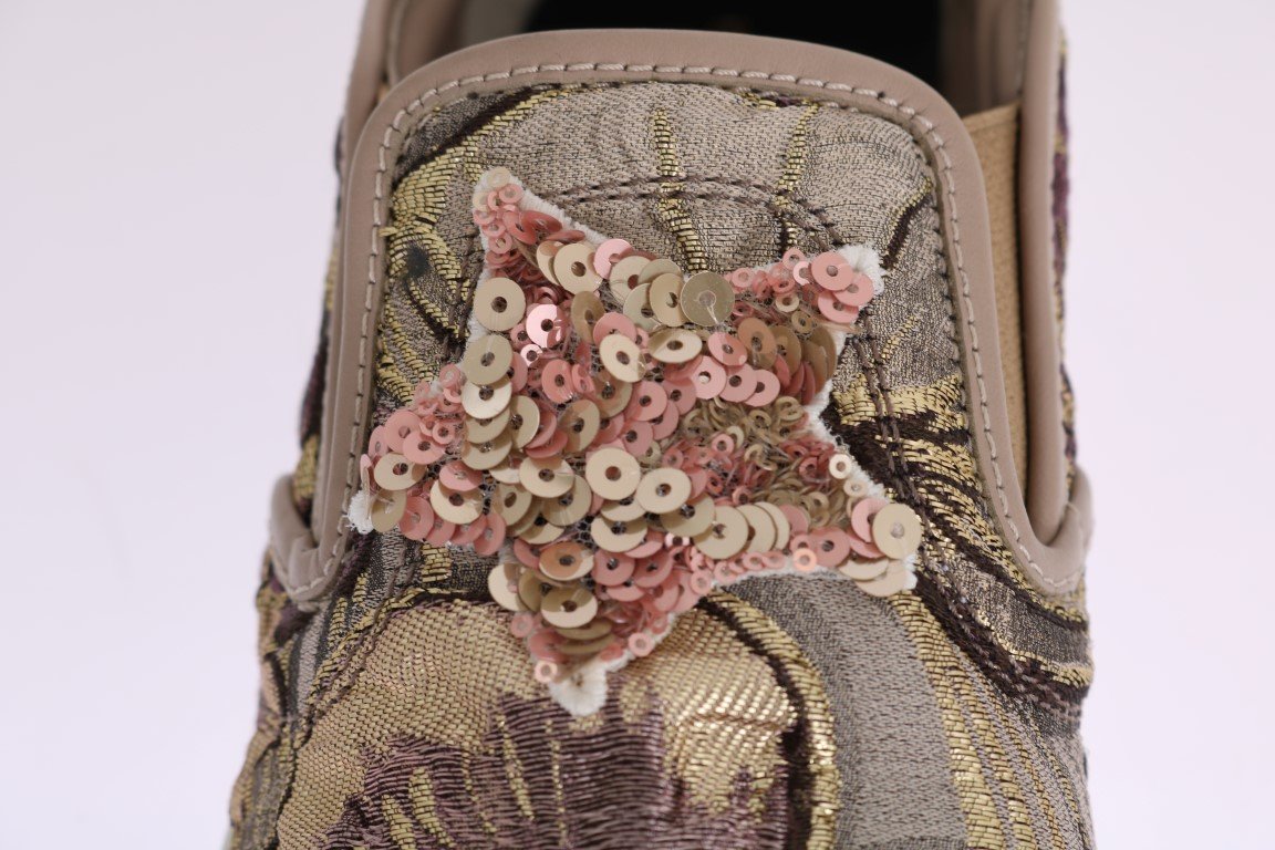 Jacquard Floral Crystal Crown Loafers