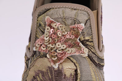 Jacquard Floral Crystal Crown Loafers
