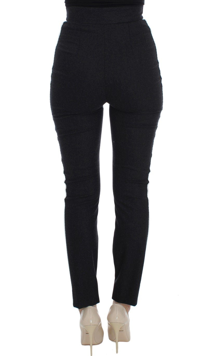 Gray Wool Stretch High Waist Pants