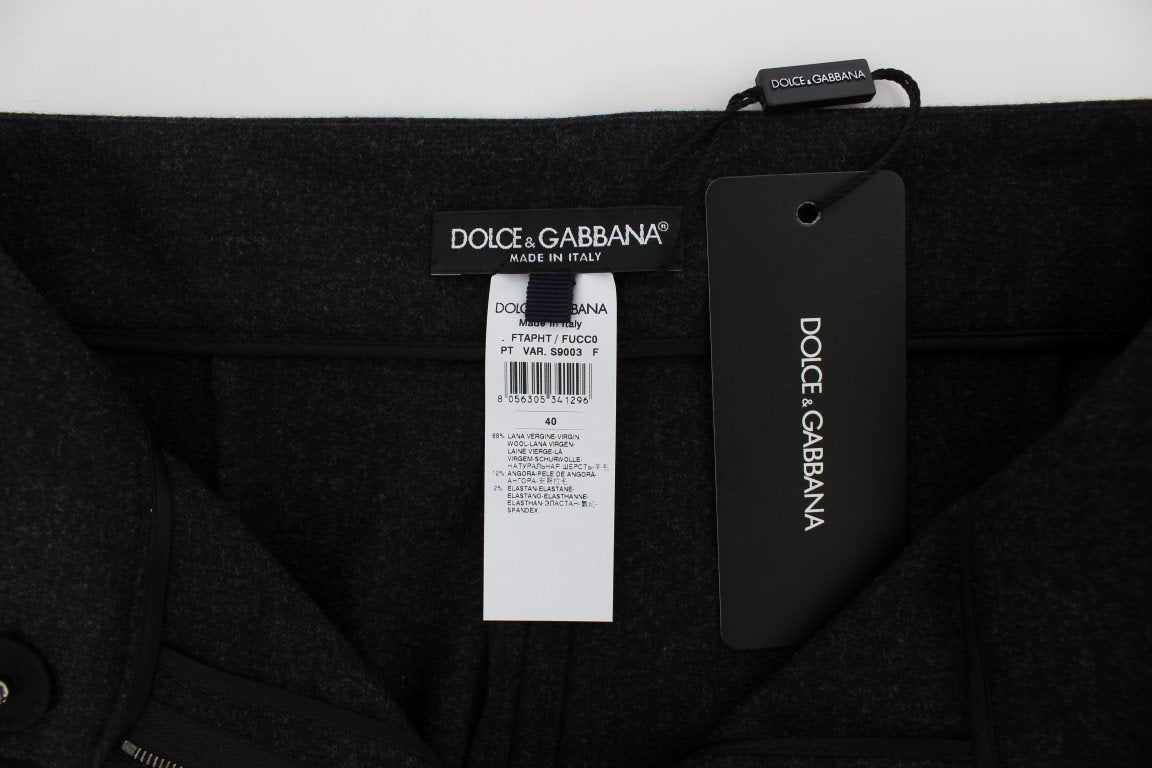 Gray Wool Stretch High Waist Pants