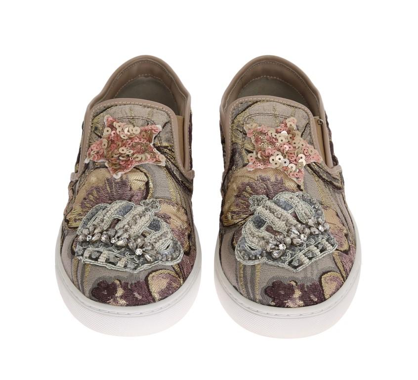 Jacquard Floral Crystal Crown Loafers
