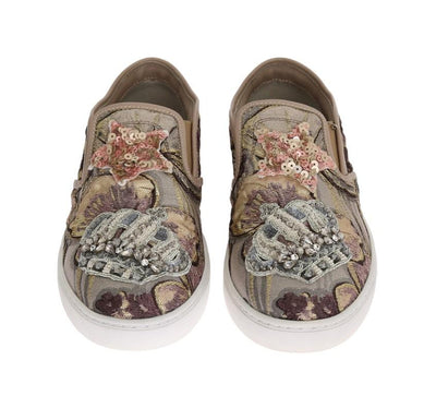 Jacquard Floral Crystal Crown Loafers