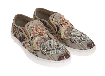 Jacquard Floral Crystal Crown Loafers